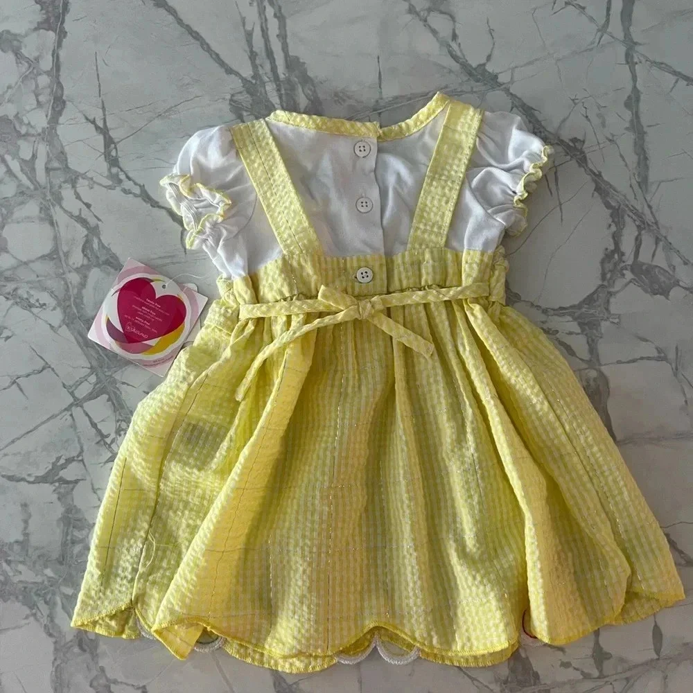 Youngland Baby Yellow Gingham Dress w Flowers & Ruffle Details Baby Girl  12M - Picture 6 of 6